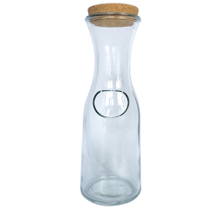 1L Clear glass cold water bottle for beverage juice with cork