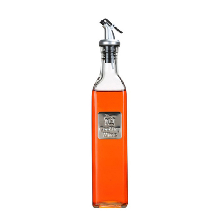 Kitchen use oil containers glass oil and vinegar dispenser bottle 500ml with pourer drizzle lid