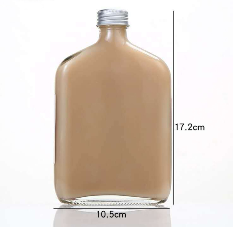 flat glass bottle 350ml, Beverage /Tea /Coffee/Fruit wine/Juice/Milk Simple Glass Bottle ,Simple Glass Bottle With Aluminum Cap,