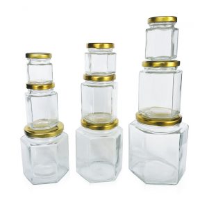 High quality45ml 60ml 85ml 100ml 180ml 280ml 500ml 730mlTransparent hexagon glass honey jar