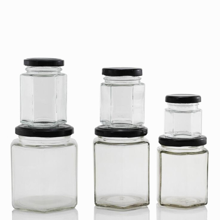 High quality45ml 60ml 85ml 100ml 180ml 280ml 500ml 730mlTransparent hexagon glass honey jar