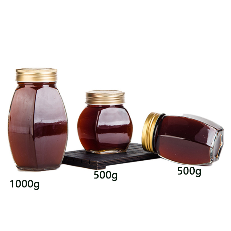 1000g 500g glass oval hexagonal honey bee jar wholesale bottle for food storage