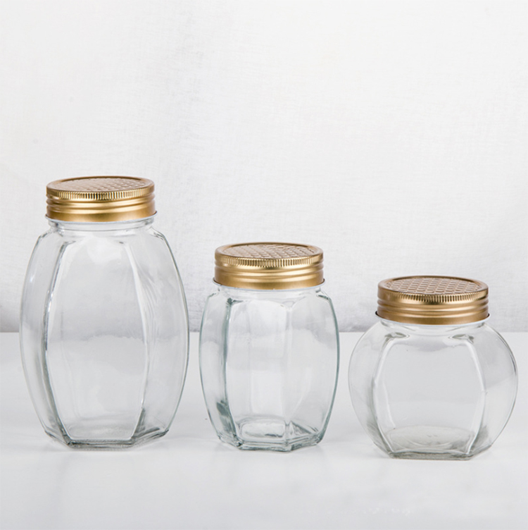 1000g 500g glass oval hexagonal honey bee jar wholesale bottle for food storage