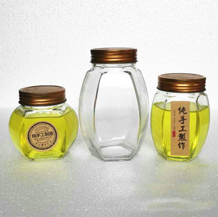 1000g 500g glass oval hexagonal honey bee jar wholesale bottle for food storage