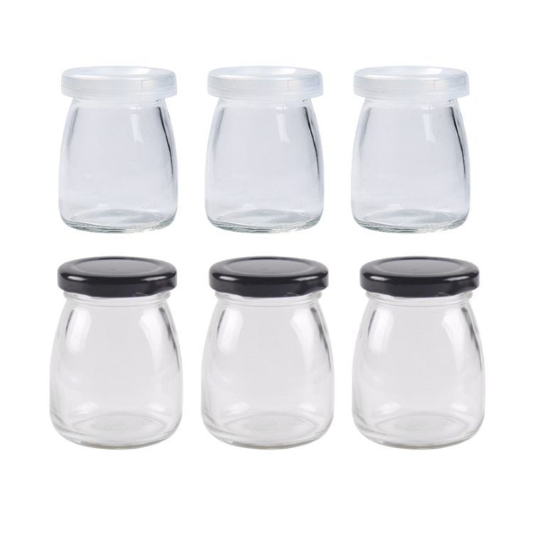 2020 hotsale 100ml small pudding yogurt glass jar with screw black metal lid/plastic lid