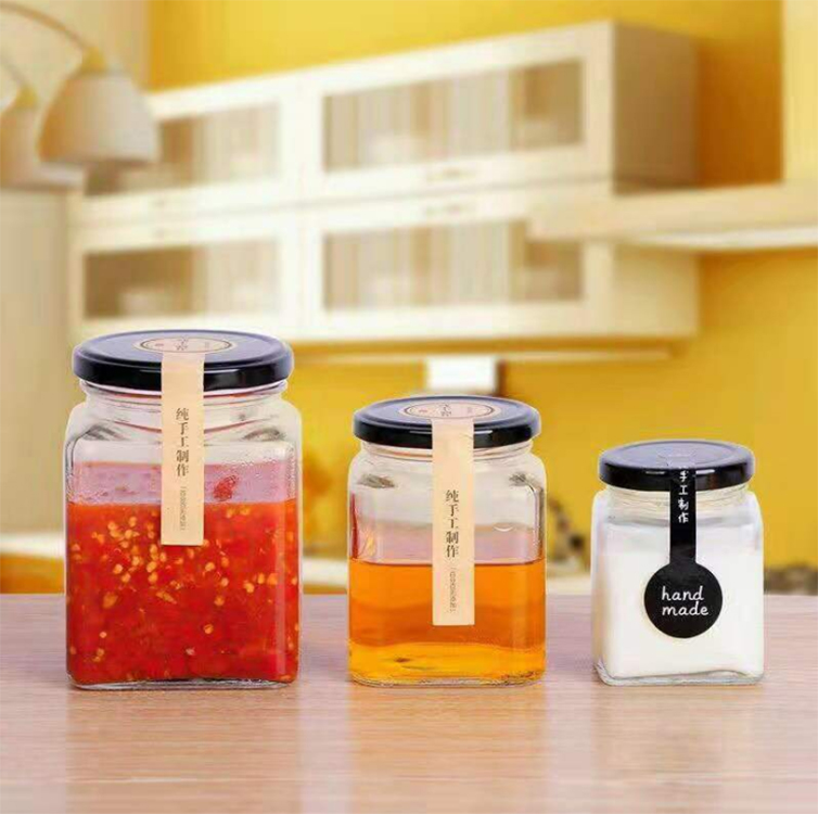 Wholesale 50, 100, 200, 280, 380, 500, 730ml Square Cheap Mini Clear Glass Honey Jam Sauce Jar Storage Bottles&Jars