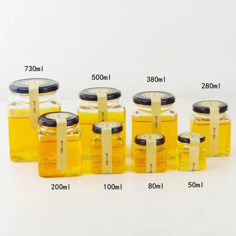 Wholesale 50, 100, 200, 280, 380, 500, 730ml Square Cheap Mini Clear Glass Honey Jam Sauce Jar Storage Bottles&Jars