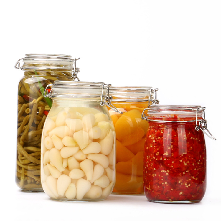 500ml 1000ml 1500ml 2000ml clear empty glass sealed can/food storage/honey/sugar glass jar with clip lid