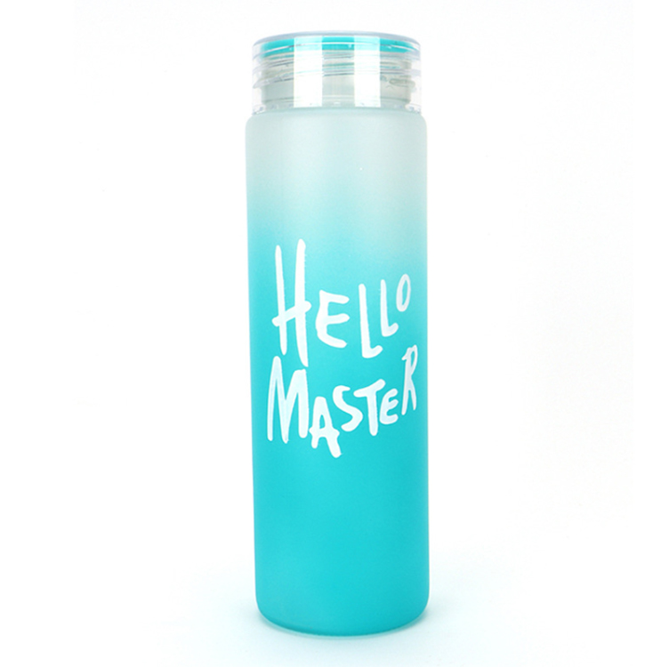 420ml cylinder frosted portable wide mouth colorful reusable glass drinking water bottle with plastic cap