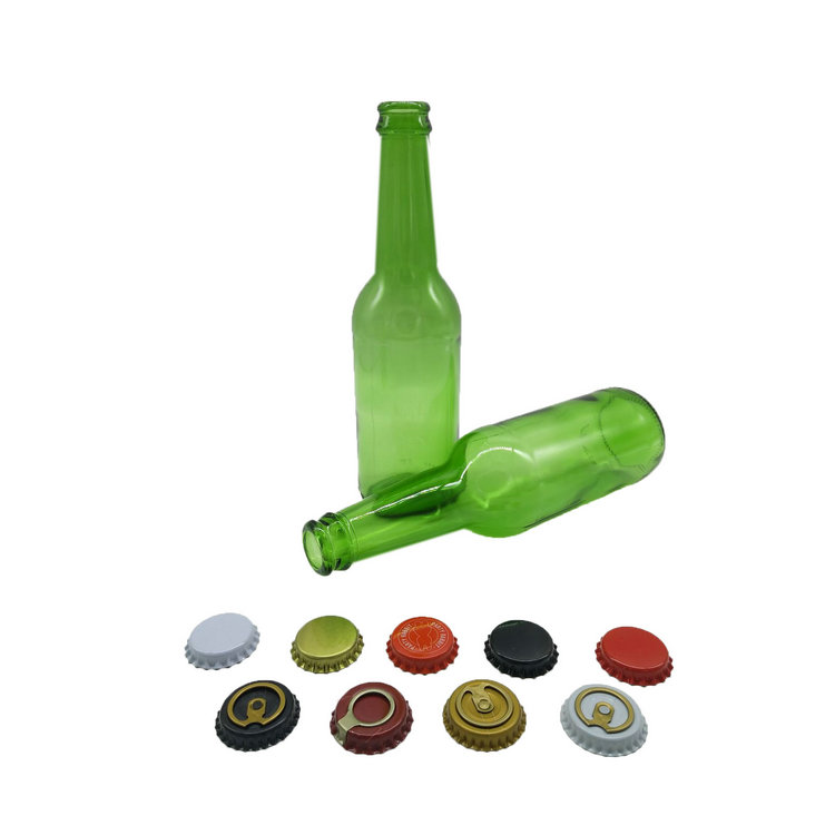 Wholesale 330ml green beer glass bottle with crown cap