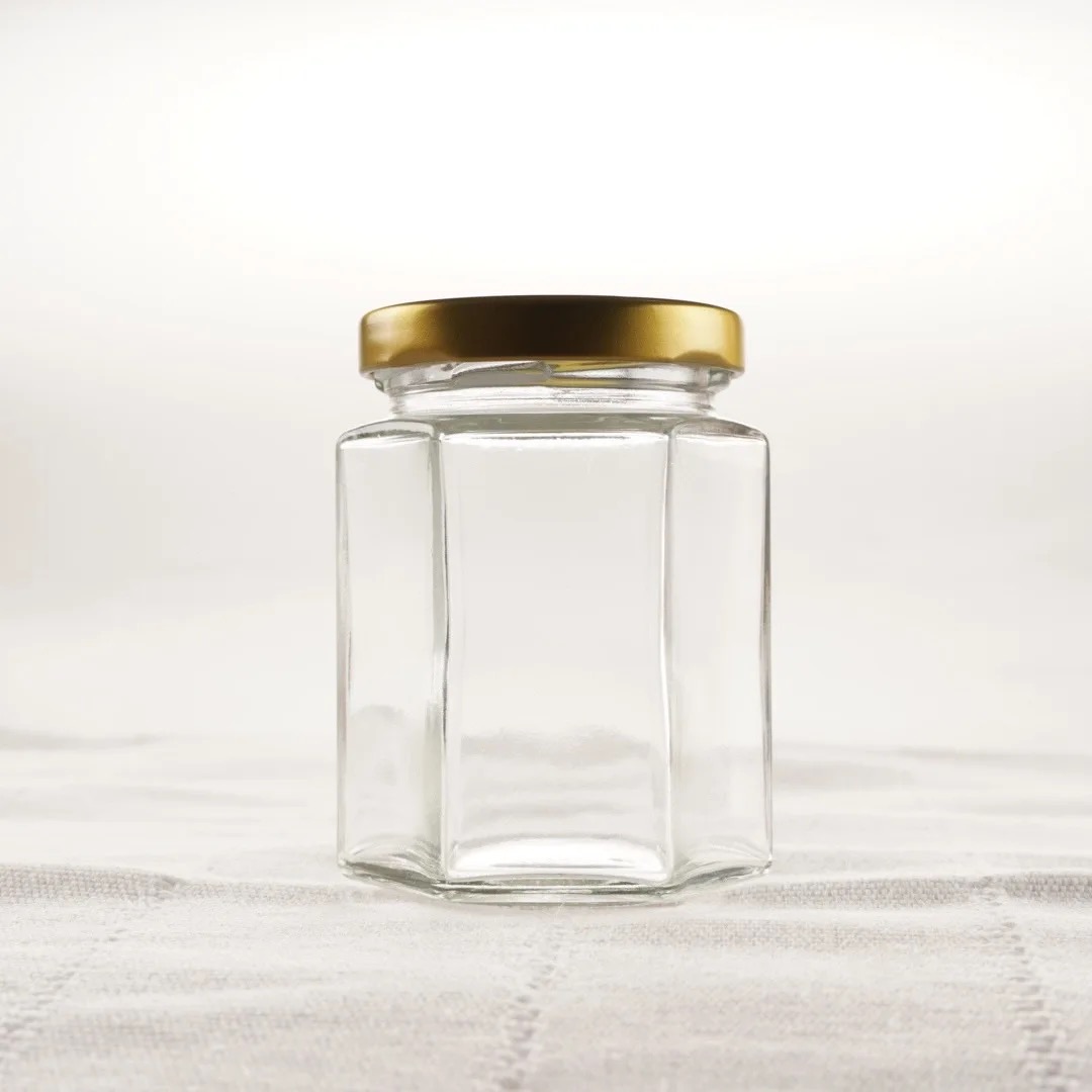 High quality45ml 60ml 85ml 100ml 180ml 280ml 500ml 730mlTransparent hexagon glass honey jar