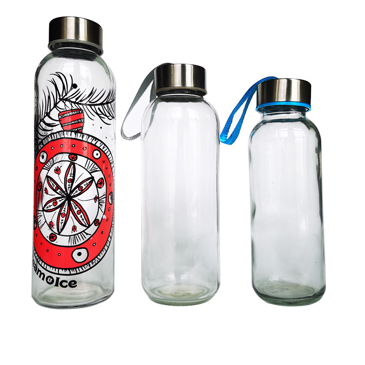 Sports water Glass Bottle beverage bottles with cap 300ml 500ml