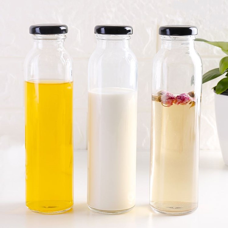 customize 300ml 500ml round glass drinking bottle for milk with lid