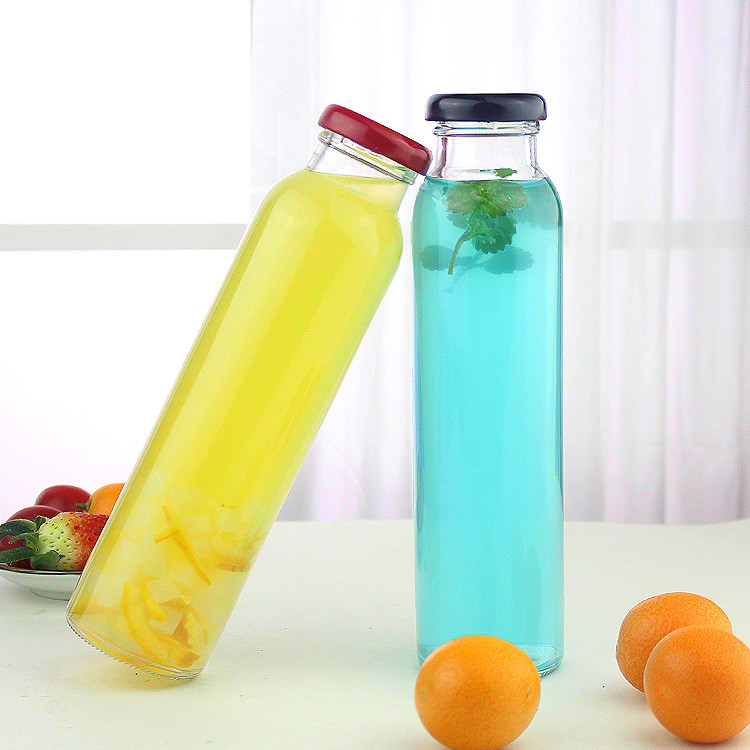 customize 300ml 500ml round glass drinking bottle for milk with lid