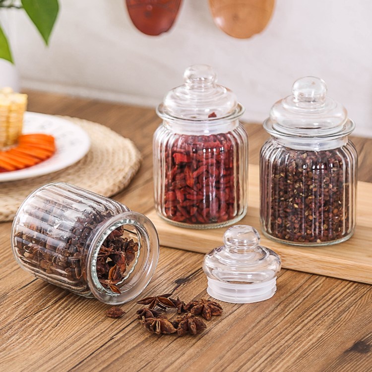 wholesale 300ml-1350ml airtight glass food container storage jar with glass lid