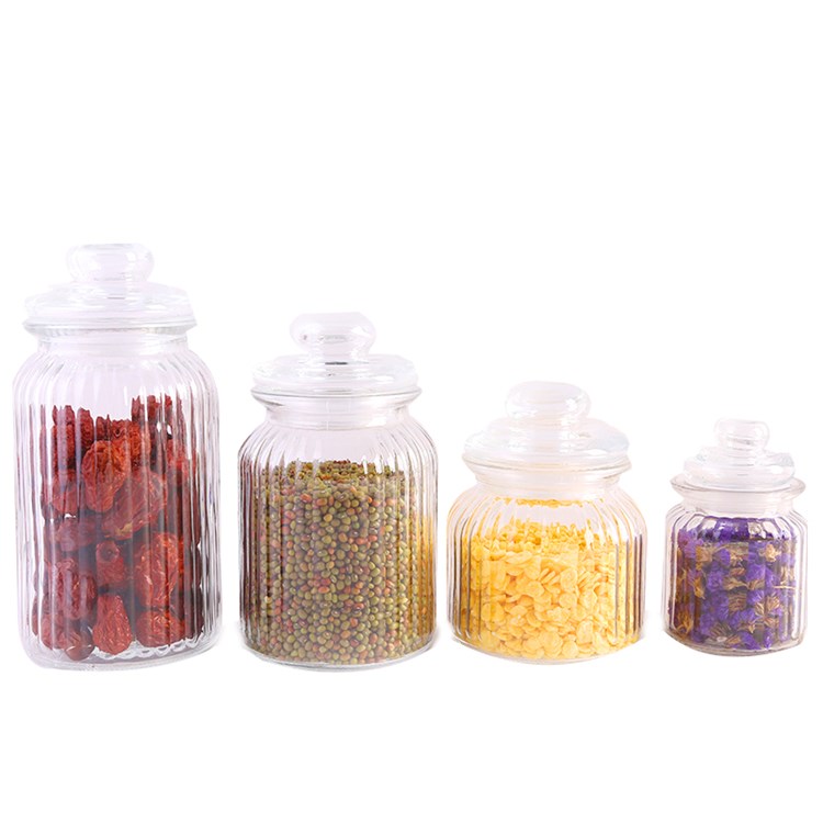 wholesale 300ml-1350ml airtight glass food container storage jar with glass lid