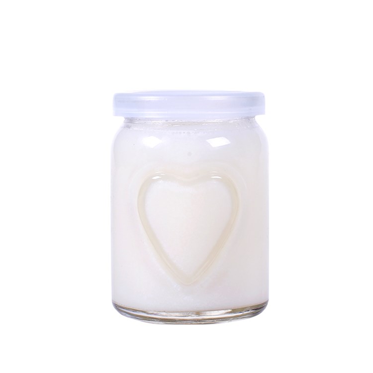 cheap 100ml 150ml 250ml heart shape glass pudding jar with plastic cap