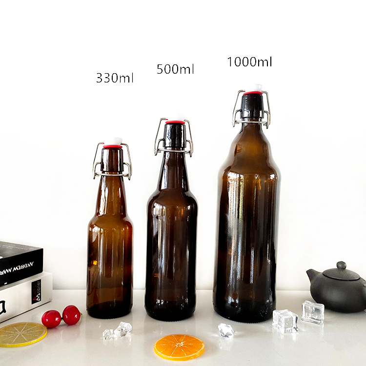 empty 330ml 500ml 1000ml amber glass beer bottles with swing top lid