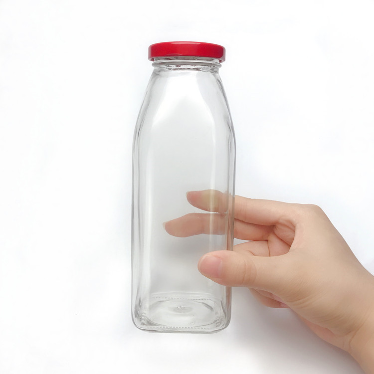 wholesale 500ml clear square glass storage bottle for juice with lid