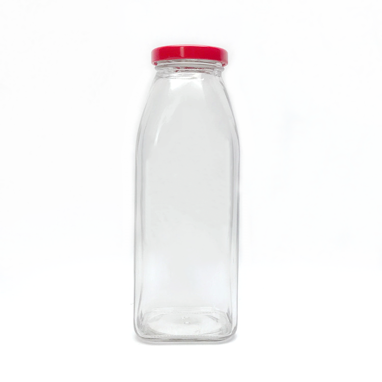 wholesale 500ml clear square glass storage bottle for juice with lid