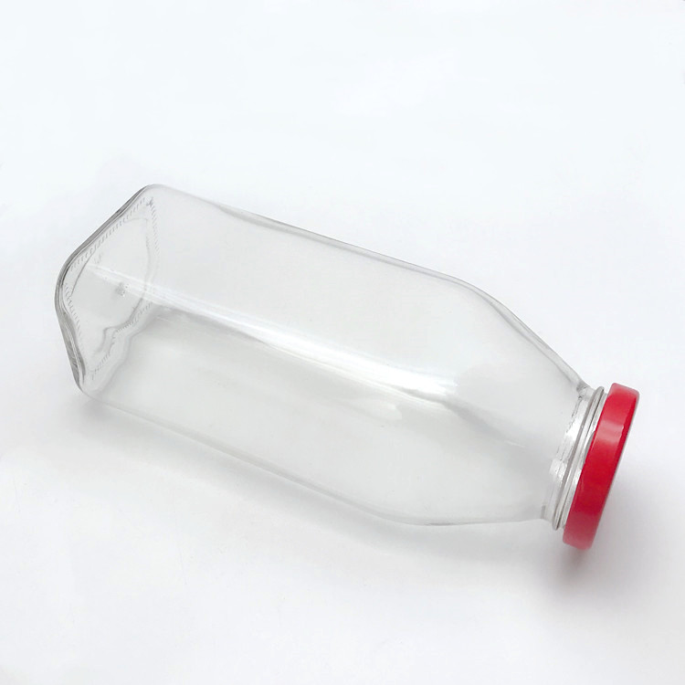 wholesale 500ml clear square glass storage bottle for juice with lid