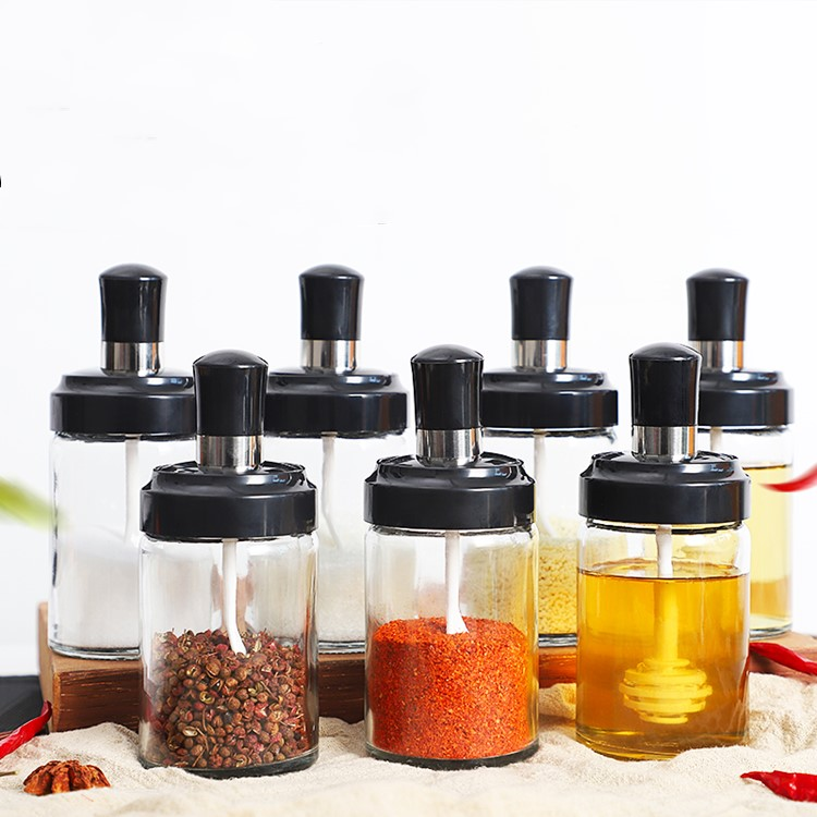 top grade 240ml kitchen glass storage bottles for spice pepper honey with cap