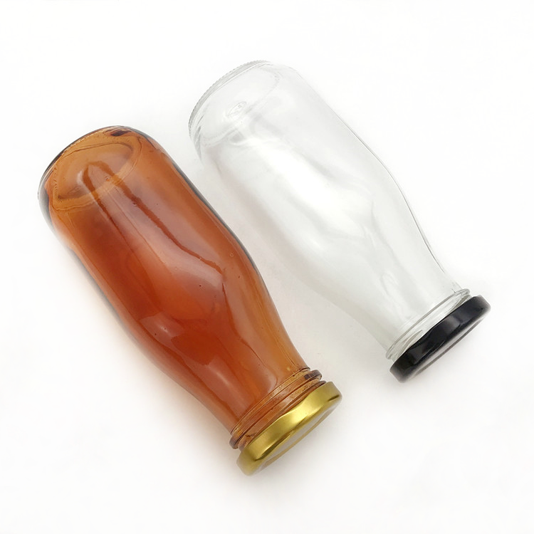 300ml amber and clear square glass drinking bottle for milk with metal lid