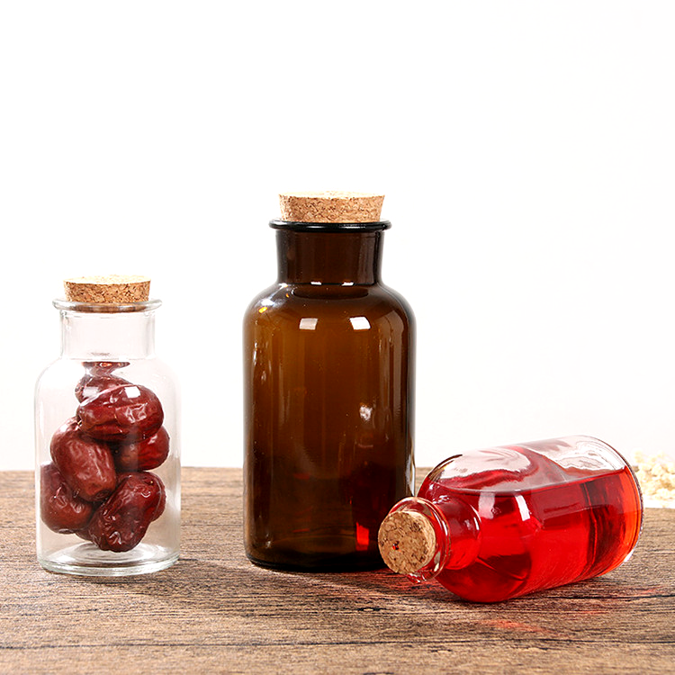 30ml-1L amber or clear wide mouth glass jar apothecary jar with wooden cork