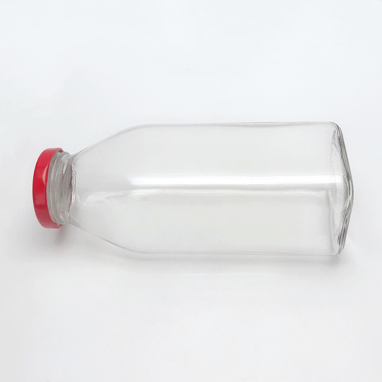 wholesale 500ml clear square glass storage bottle for juice with lid