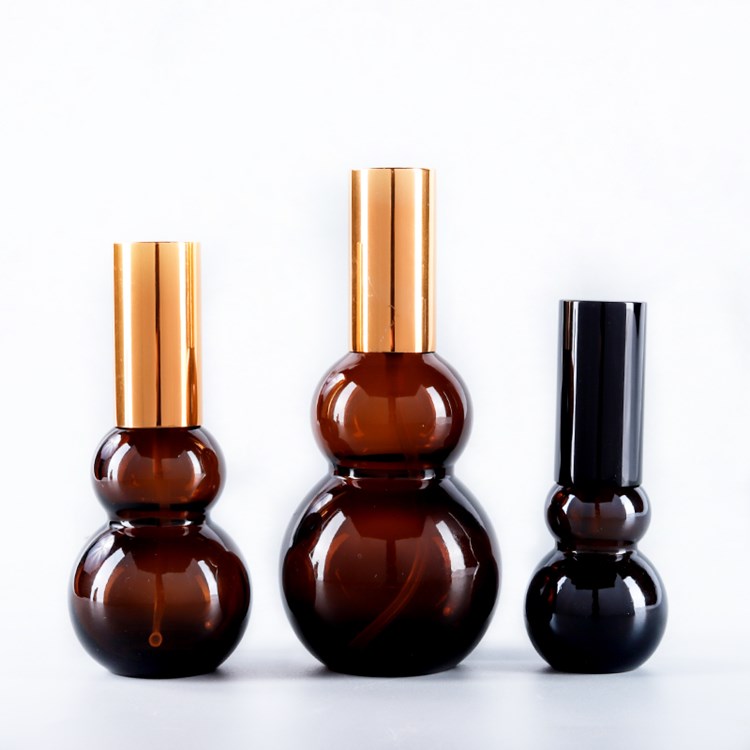 10ml-100ml amber gourd shaped cosmetic glass bottles wholesale