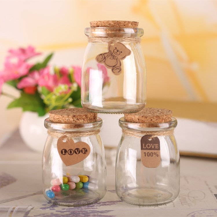 customized 100ml 150ml 200ml glass storage jar pudding jar with cork