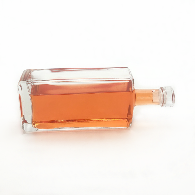 500ml clear square glass food bottle with glass lid for Whisky