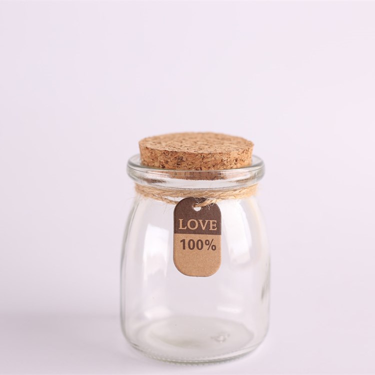 customized 100ml 150ml 200ml glass storage jar pudding jar with cork