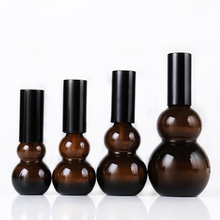 10ml-100ml amber gourd shaped cosmetic glass bottles wholesale