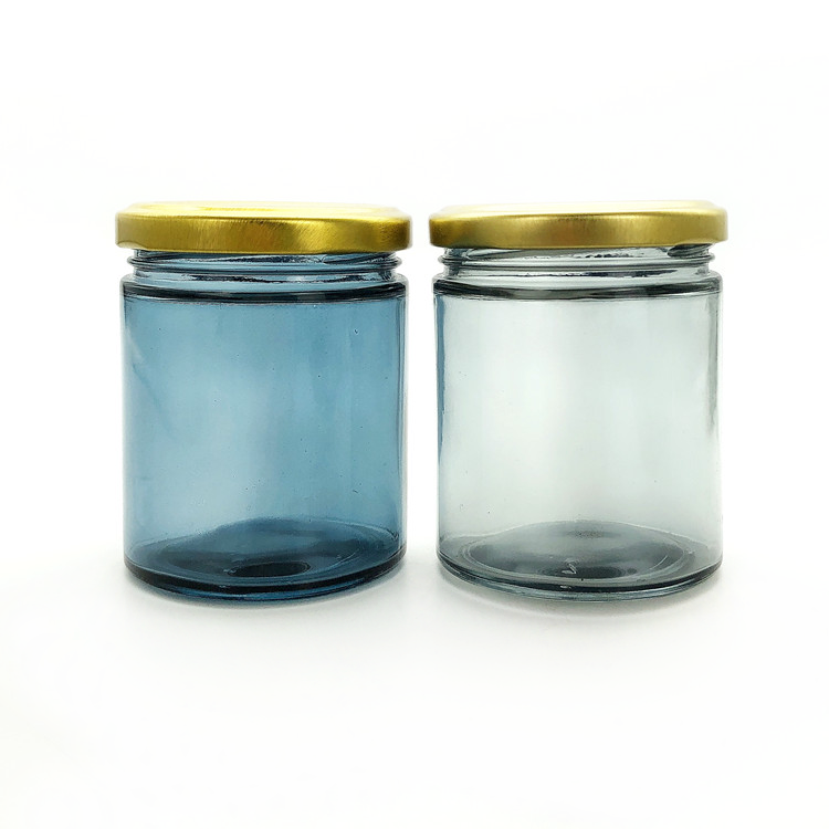 customize 195ml round blue spray color glass jar for jam with metal lid