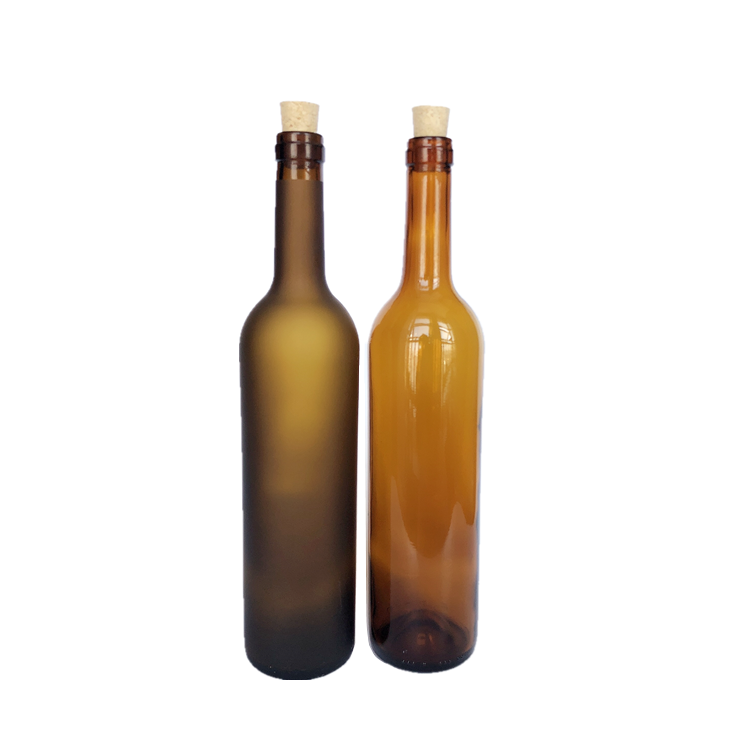 amber color 750ml Bordeaux glass wine bottle with cork wholesale