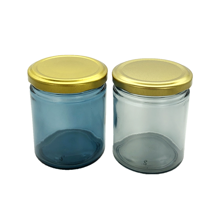 customize 195ml round blue spray color glass jar for jam with metal lid