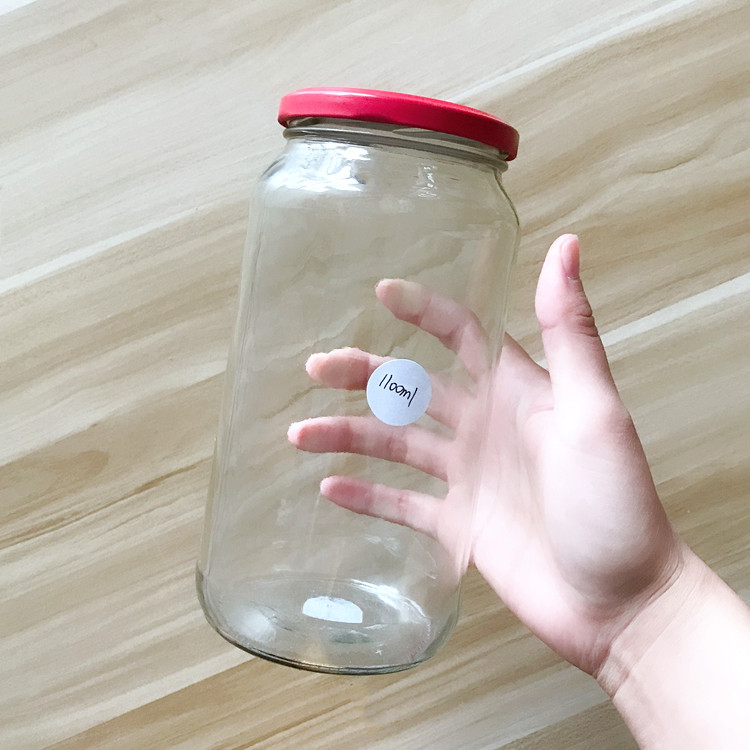 1100ml large round clear glass food jars for jam with metal lid