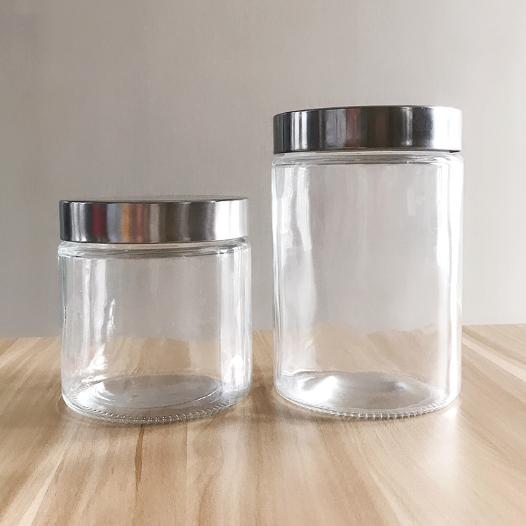 supplier large 800ml 1300ml clear round kitchen glass food jar with metal closure