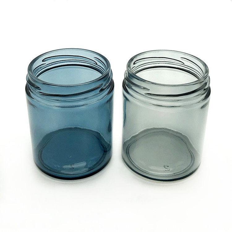 customize 195ml round blue spray color glass jar for jam with metal lid