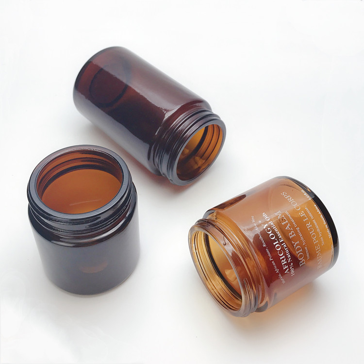 customize100ml 200ml amber round glass cosmetic jar for face cream