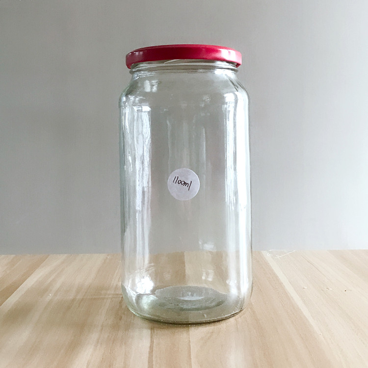 1100ml large round clear glass food jars for jam with metal lid