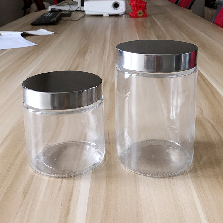 supplier large 800ml 1300ml clear round kitchen glass food jar with metal closure