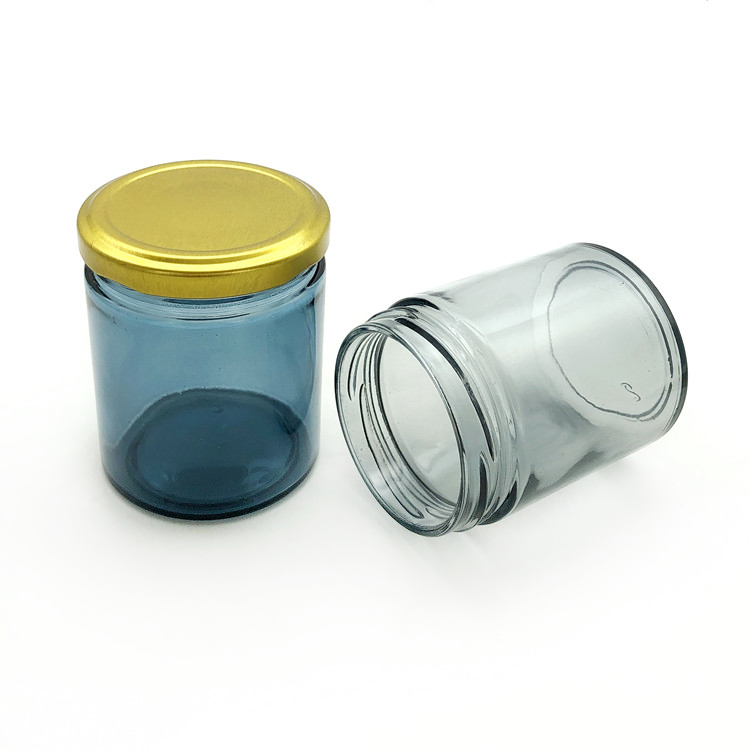 customize 195ml round blue spray color glass jar for jam with metal lid