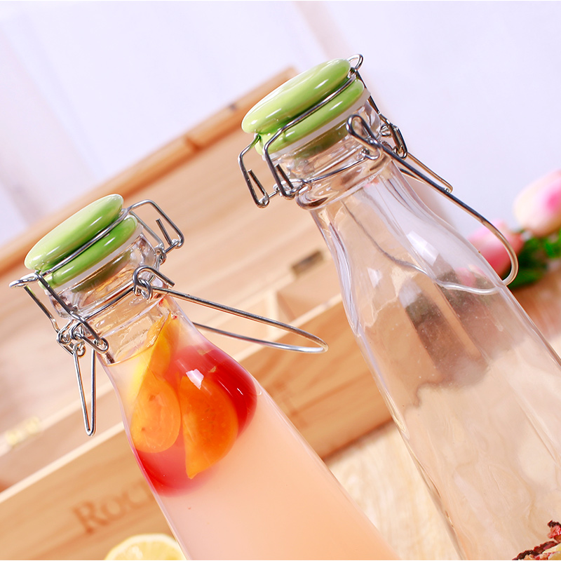 500ml 1000ml portable conical glass beverage bottle with ceramic swing top wire lid