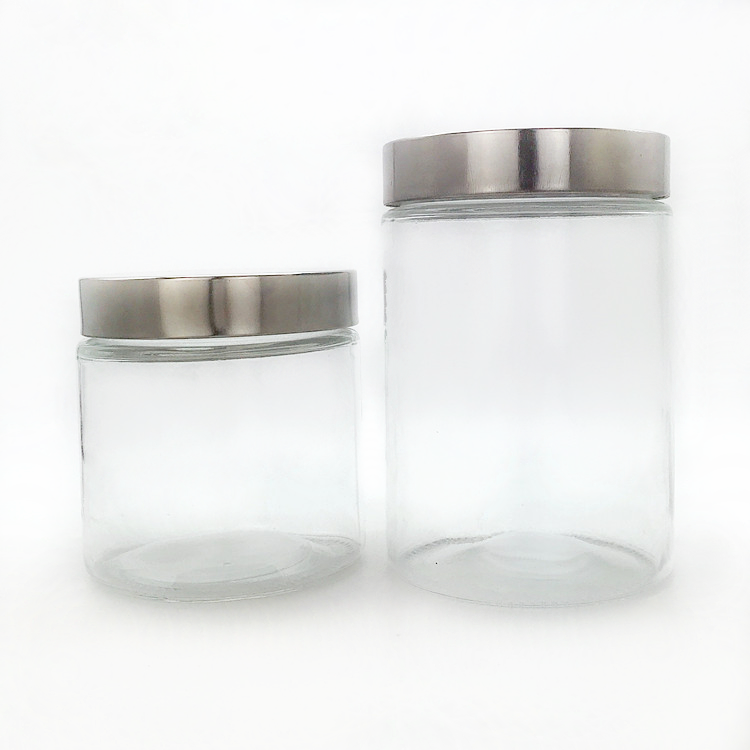 supplier large 800ml 1300ml clear round kitchen glass food jar with metal closure