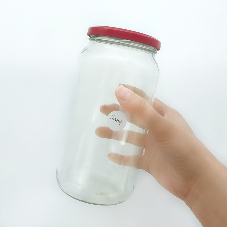 1100ml large round clear glass food jars for jam with metal lid