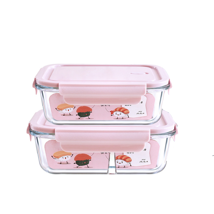 Rectangular glass lunch box glass food container with plastic cap