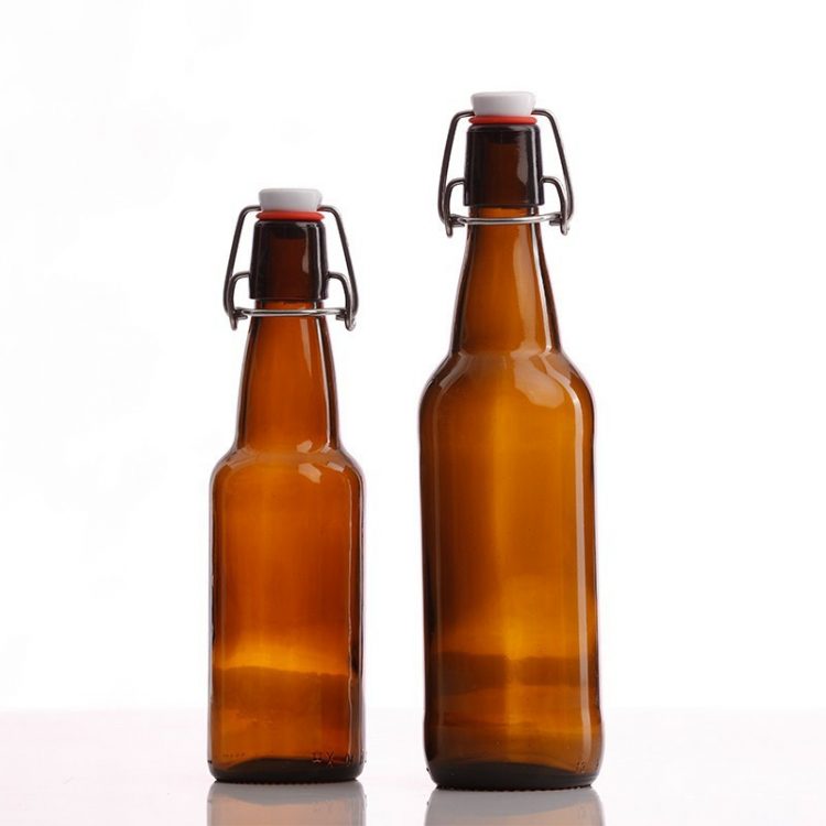 Wholesale amber glass beverage bottle with swing lid