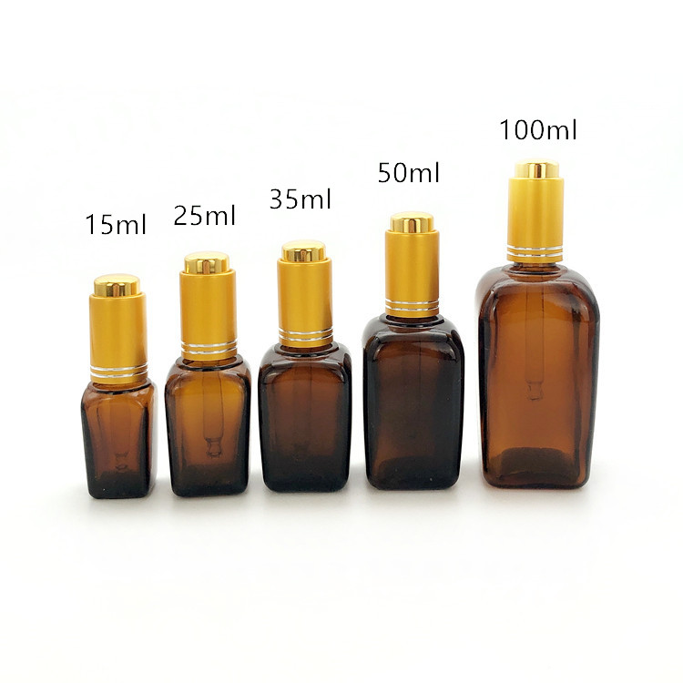 15ml 25ml 35ml 50ml 100ml square brown glass essential oil bottle with inner plunger dropper